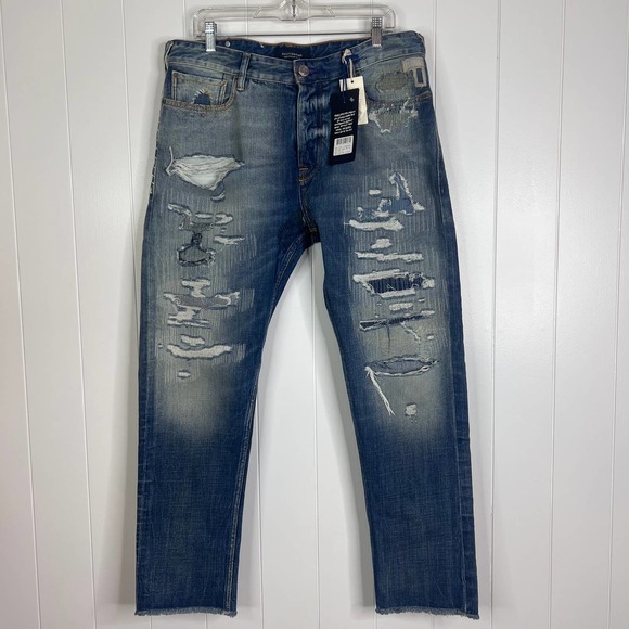 Scotch & Soda Dean Men's Intentionally Distressed and Patched Straight L… - Picture 1 of 14